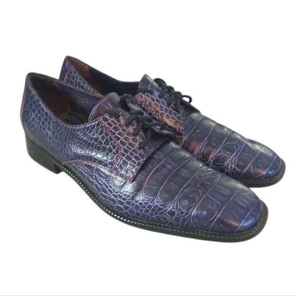 Maggio & Rosetto Purple Crocodile Embossed Leather Oxford Flats Women's sz 8-8.5 - Picture 12 of 12